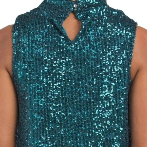 NWT Cable & Gauge Teal Sequin Mock-Neck Top | Sleeveless Blouse | Size M - Picture 4 of 12